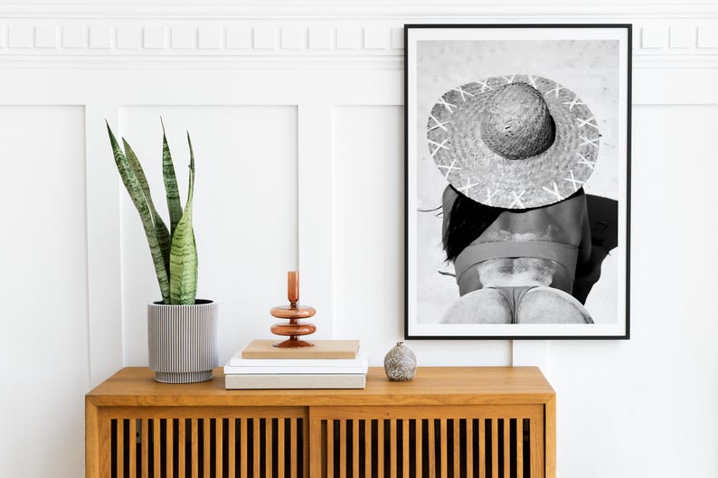 Woman in Bikini Print Feminist Poster, Black & White Beach Photography