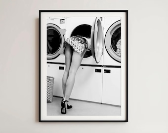 Woman in Washing Machine Art Print: Quirky Laundry Room Decor (Digital Download)