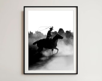 Black and White Cowboy Print: Vintage Western Wall Art (Digital Download)