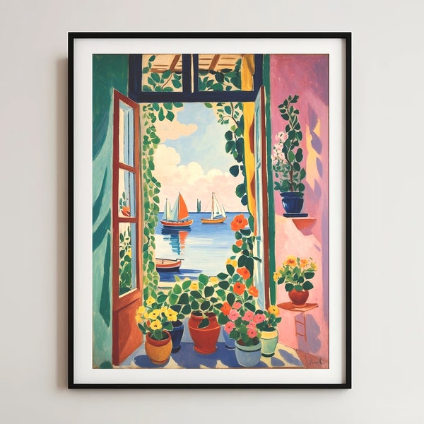 Matisse Print | Open Window | Vintage Wall Art | Colorful Wall Art | Flowers on Window | Landscape | DIGITAL DOWNLOAD | PRINTABLE Wall Art
