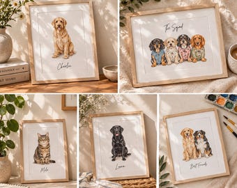 Custom Pet Portrait | Personalized Dog & Cat Portrait from Photo | Watercolor Pet Portrait | Pet Memorial Gift | Dog Lover Gift