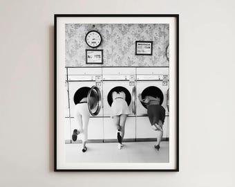 Woman in Washing Machine Art Print: Whimsical Bathroom Decor (8x10) (Digital Download)
