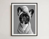 Custom Pet Portrait Photo - Funny Dog Bathroom Art, Dog Reading Newspaper on Toilet, Personalized Pet Wall Decor Gift