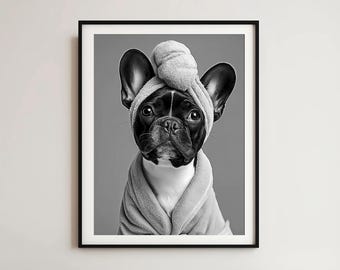 Custom Pet Portrait Photo - Funny Dog Bathroom Art, Dog Reading Newspaper on Toilet, Personalized Pet Wall Decor Gift