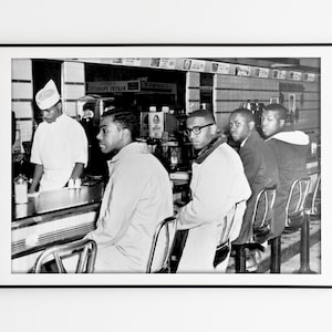Schwarze Geschichte, Greensboro Sit-In bei Woolwert&#39;s, 2. Februar 1960, Bürgerrechtsbewegung, Schwarze Kunstfotografie, afroamerikanische Geschichte