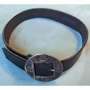 Vintage FCX Brand Women&#39;s Genuine Saddle Leather Belt w/ Metal Belt Buckle w/ Flowers- Made in Holland