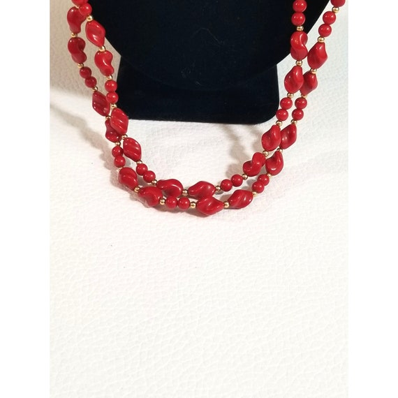Vintage Trifari Long Red Beaded Double Strand Nec… - image 3
