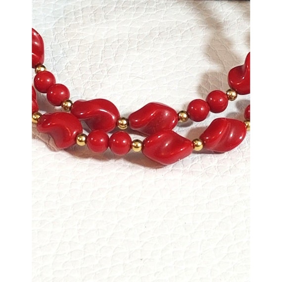 Vintage Trifari Long Red Beaded Double Strand Nec… - image 1