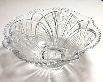 Antique Imperial Glass Fruit Bowl American Brilliant Hobstar EAPG Sunflowers