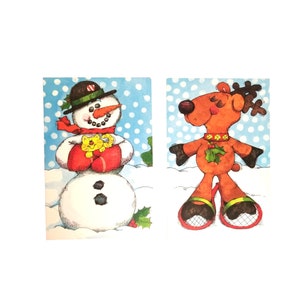 VTG Hallmark Christmas Cards 2 Reindeer 1 Snowman Envelopes Included Unused