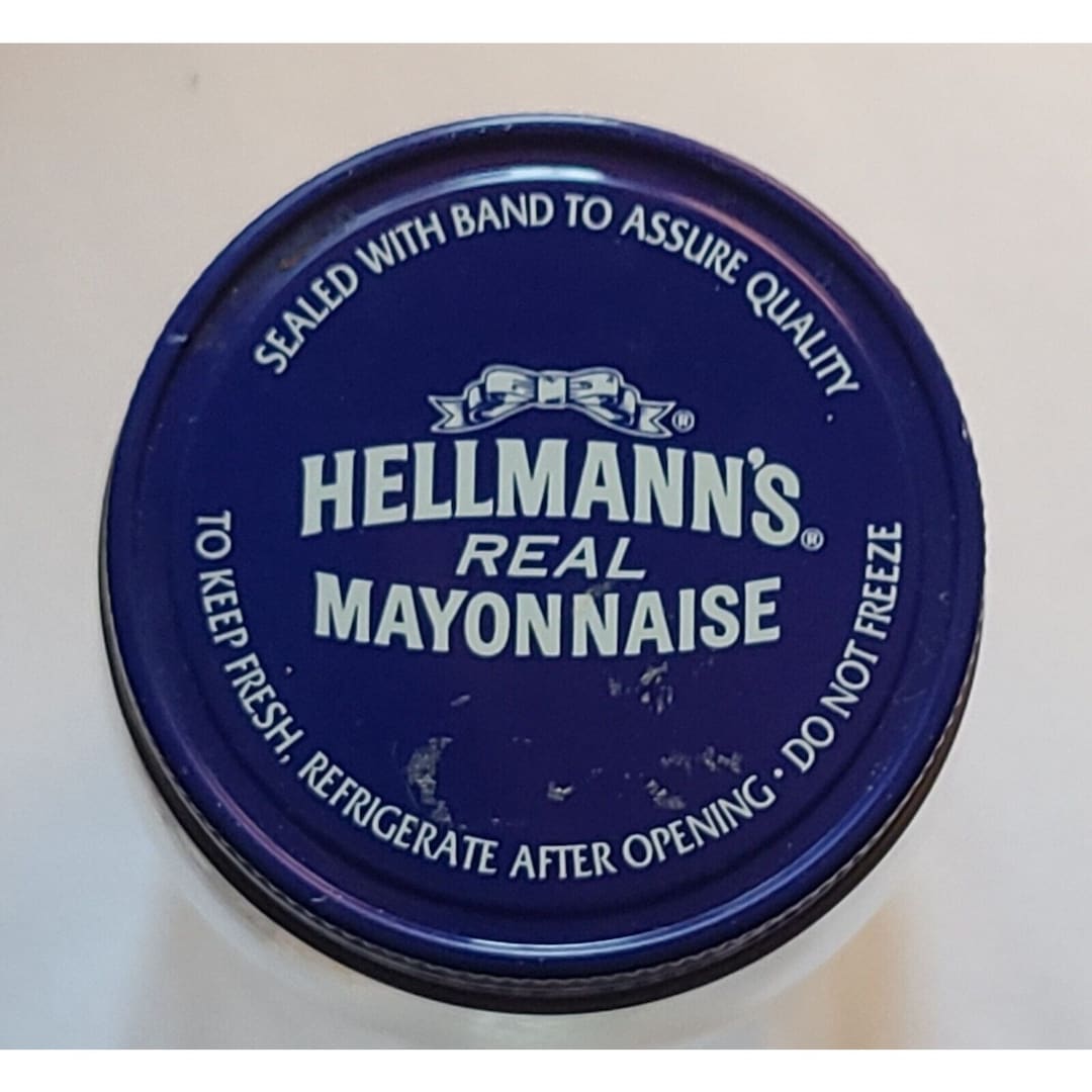 Hellmann's Real Mayonnaise Glass Jar Vintage Metal Lid Old Logo 1945 to
