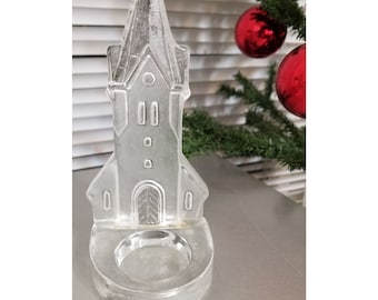 Vintage Church Shaped Glass Tealight Holder Nybro Of Sweden 1985