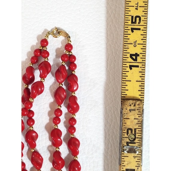 Vintage Trifari Long Red Beaded Double Strand Nec… - image 5