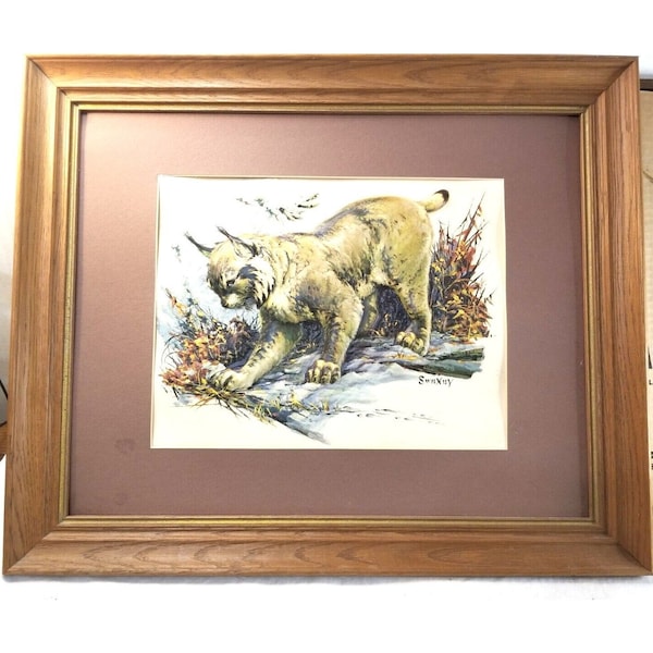 Vintage Fred Sweney Wildcat 3D Textured Wall Art 19x23 Solid Wood Frame MCM