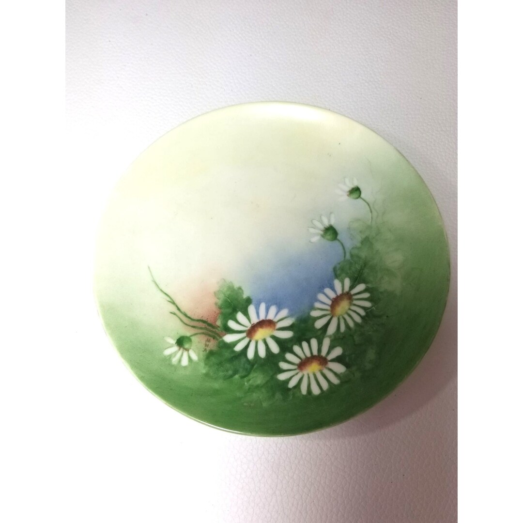 Rare Antique Noritake Nippon Daisy Hand Painted Plate Green Blue Pre