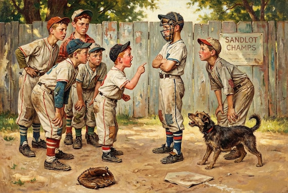 Sandlot Baseball Argument Archival Giclée Fine Art Print - Nostalgic Americana