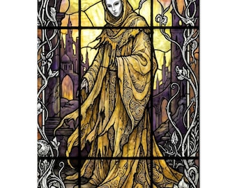 Plakat witrażowy "Król w żółci Hastur" z efektem Lovecrafta