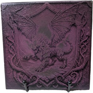 6&quot; Gargoyle Griffin Lion Combination Tile Laser Engraved Ceramic Fabric Backing Plaque Crest