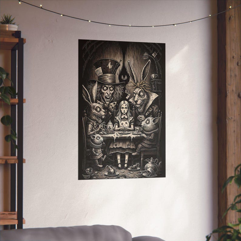 Gothic Alice in Wonderland Poster, Macabre Tea Party Art, Dark Fairy ...