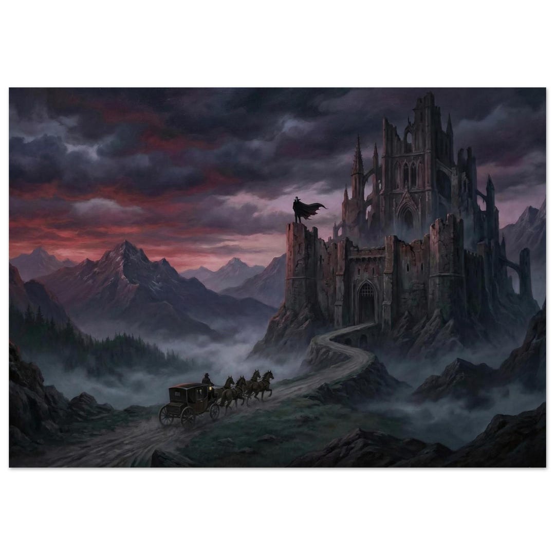 Count Dracula Watching From Gothic Castle - Transylvania Horror Art ...