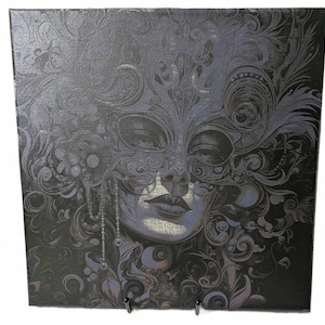 12x12 Laser Engraved Lady & Mardi Gras Mask Stretched Canvas Wall Art Decor