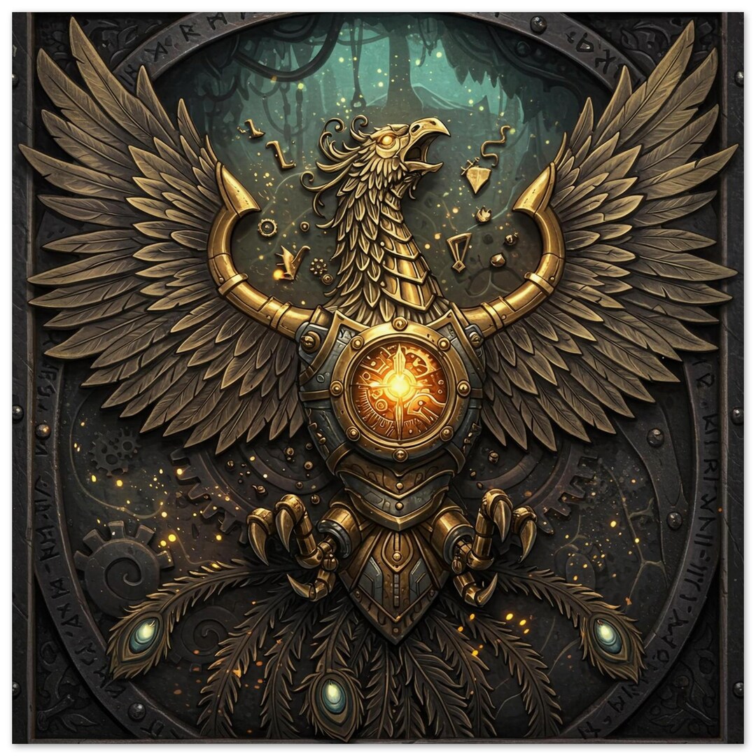 Steampunk Phoenix Emblem Poster - Bas-relief Clockwork Fantasy Art ...