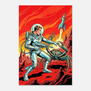 Retro Sci-Fi-poster Rymdranger Alien Crab Konsttryck Atomåldern Väggdekor