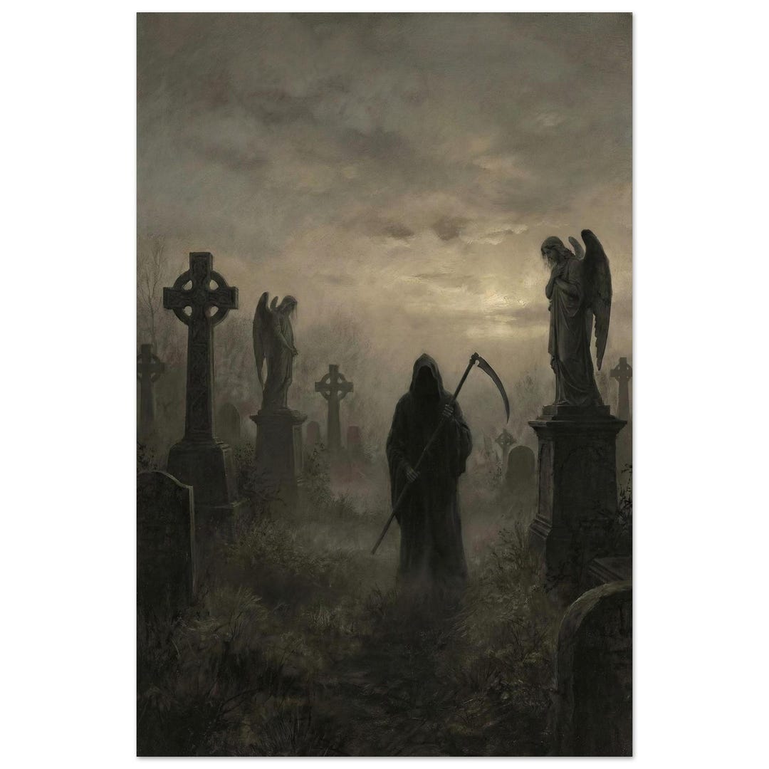 Grim Reaper Art Print - Gothic Cemetery Memento Mori Poster - Etsy