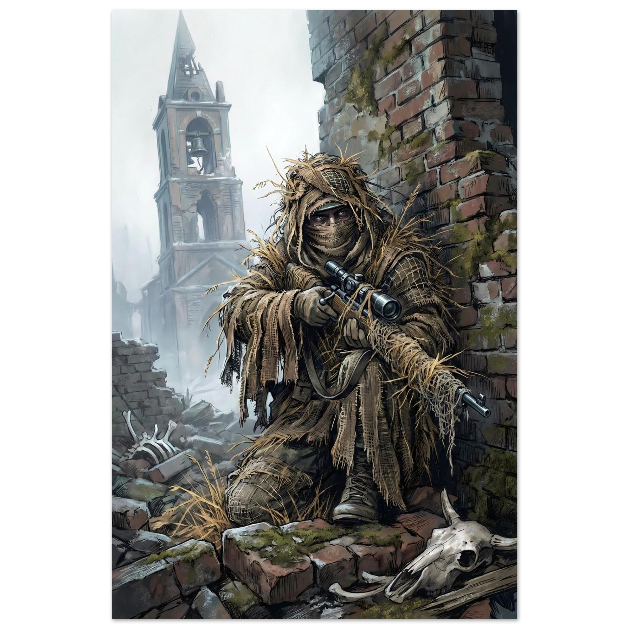 絵画 gata FASHION CAMOUFLAGE Camouflaged Sniper in Ghillie Suit Post Apocalyptic Poster - Etsy