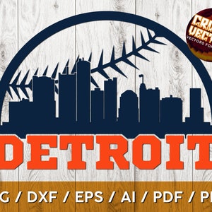 Pallone da baseball ispirato a Detroit e skyline della città per stampa e taglio - SVG, AI, PNG, Cricut e altro