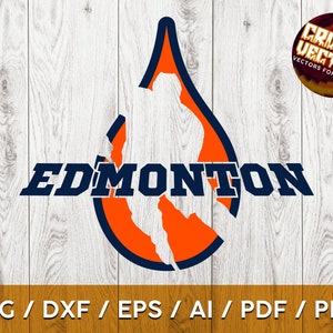 Edmonton Hockey Drop e Player Silhouette Spazio negativo per il taglio, la stampa e la sublimazione - SVG, AI, PNG, Cricut e altro