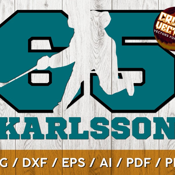 Karlsson San Jose Hockey Player Silhouette and Number for Cutting, Print and Sublimation - SVG, AI, PNG, Cricut and more