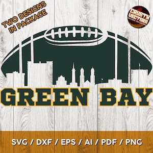 Green Bay Football inspiriertes Design mit Skyline zum Drucken, Schneiden und Sublimieren & -Svg, Ai, Png, Pdf, Dxf, Cricut, Silouhette
