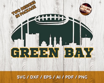 Green Bay Football Inspired Design with skyline for Printing, Cutting and Sublimation & - Svg, Ai, Png, Pdf, Dxf, Cricut, Silouhette
