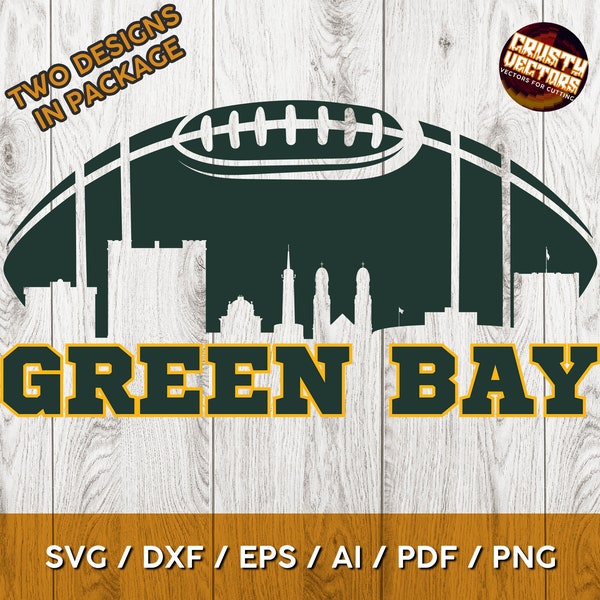 Green Bay Football Inspired Design with skyline for Printing, Cutting and Sublimation & - Svg, Ai, Png, Pdf, Dxf, Cricut, Silouhette