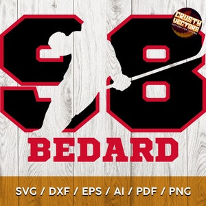 Bedard Chicago Hockey Player Silhouette und Zahl zum Schneiden, Drucken und Sublimieren - svg, ai, png, dxf, eps, pdf, Cricut und mehr
