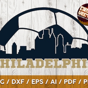 Bola de futebol da Filadélfia e Skyline Design perfeito para impressão, corte e sublimação - svg, ai, png, eps, dxf, Cricut e Silhouette