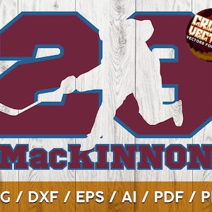 Silhueta e número do jogador de hóquei MacKinnon Colorado para corte, impressão e sublimação - SVG, AI, PNG, Cricut e muito mais
