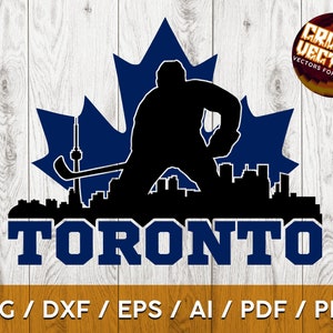 Skyline di hockey di Toronto e giocatore con foglia d'acero per il taglio e - SVG, AI, PNG, Cricut, sublimazione e altro