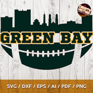 Green Bay voetbal geïnspireerd fanart design met skyline voor afdrukken, snijden en sublimatie & - Svg, Ai, Png, Pdf, Dxf, Cricut, Silouhette