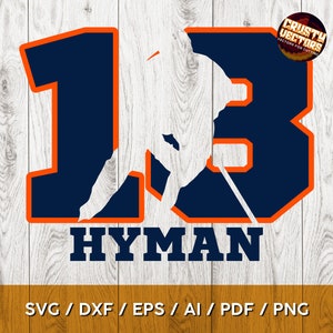 Silhouette et numéro du joueur de hockey Hyman Edmonton | Parfait pour la découpe, l'impression et la sublimation - svg, ai, png, dxf, eps, pdf Cricut