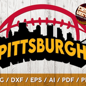 Pittsburgh Skyline with American Football Ball Digital Download in svg, png, ai, dxf, eps for Sublimation, Cricut, Silhouette