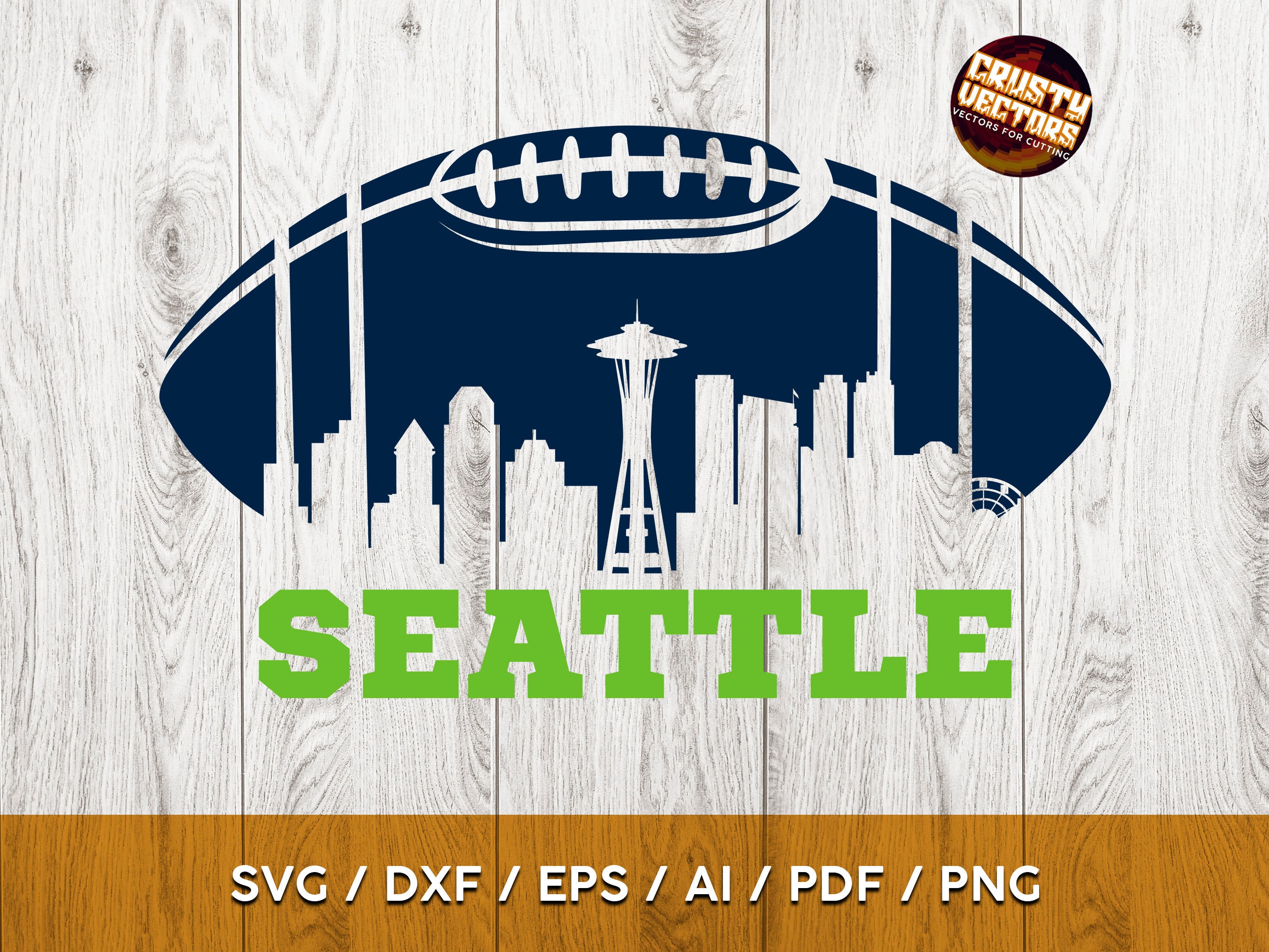 Seattle Football Fan Art Design with skyline for Printing, Cutting and Sublimation & - Svg, Ai, Png, Pdf, Dxf, Eps, Cricut, Silouhette