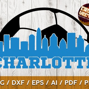 Charlotte Soccer Ball and Skyline - Perfecto para impresión, corte y sublimación - svg, ai, png, eps, dxf, Cricut y Silhouette