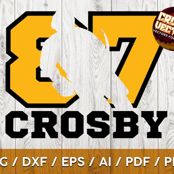 Crosby Pittsburgh Hockey Player Silueta y número para corte, impresión y sublimación - SVG, AI, PNG, Cricut y más