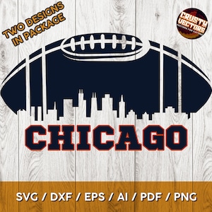 Design esportivo de futebol de Chicago com horizonte. Perfeito para impressão, corte e sublimação e - Svg, Ai, Png, Pdf, Dxf, Eps, Cricut, Cameo