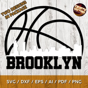 Brooklyn inspiriert Basketball und Stadtsilhouette zum Drucken und Schneiden - svg - ai - eps - dxf - pdf - png - Cricut und Silhouette