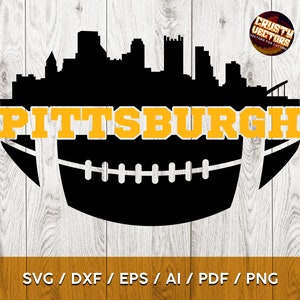 Pittsburgh voetbal geïnspireerd ontwerp met skyline voor afdrukken, snijden en sublimatie & - Svg, Ai, Png, Pdf, Dxf, Eps, Cricut, Silouhette