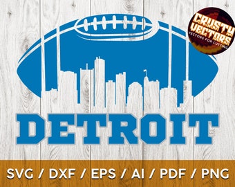 Detroit Football sports design with skyline. Perfect for Printing, Cutting and Sublimation & - Svg, Ai, Png, Pdf, Dxf, Cricut, Silouhette