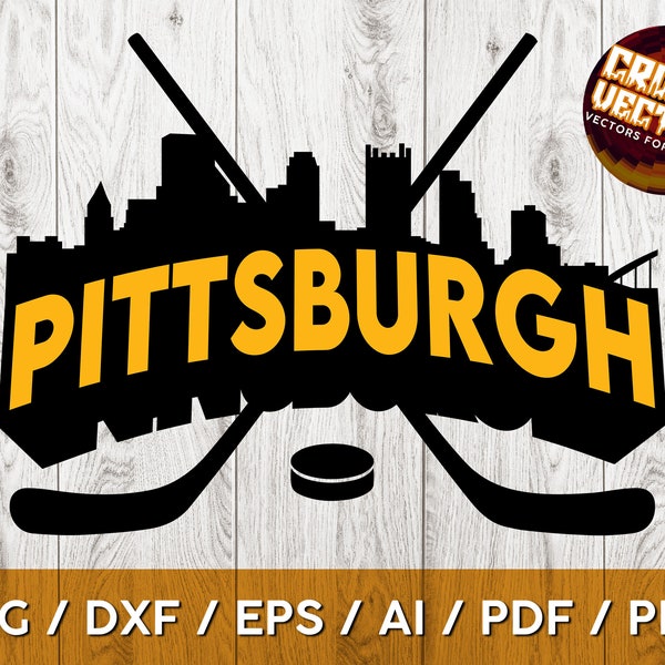 Pittsburgh Skyline Hockey Sticks and Puck para cortar y - SVG, AI, PNG, Cricut y más